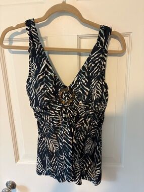 VENUS black multi jungle print swim Top with Center Ring